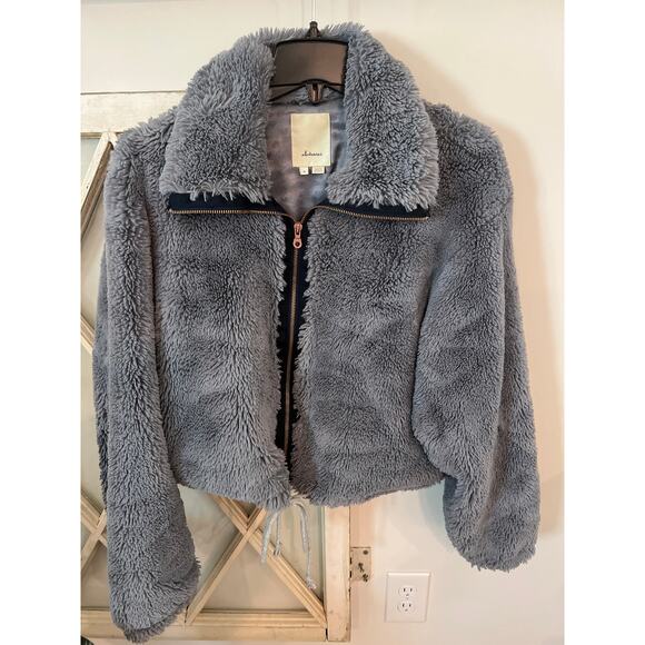 Anthropologie Elevenses size medium gray fuzzy fleece jacket coat - Picture 1 of 3